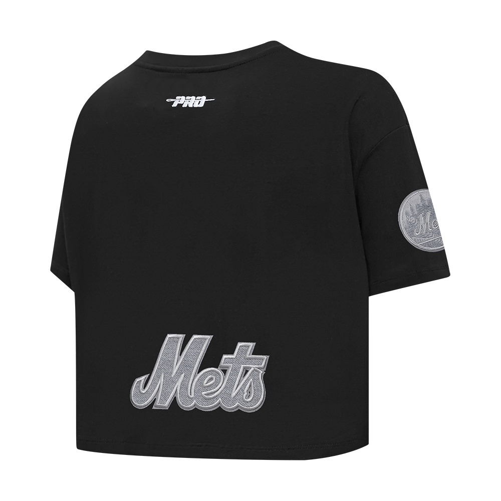 MLB NEW YORK METS REVERSE FRENCH TERRY HAUT EN JERSEY SIMPLE À COUPE CARRÉE POUR FEMME (NOIR)