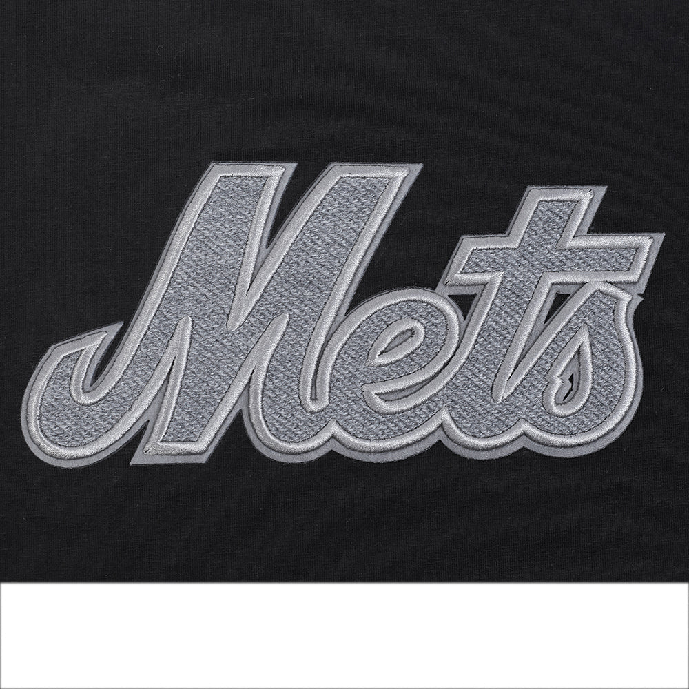 MLB NEW YORK METS REVERSE FRENCH TERRY HAUT EN JERSEY SIMPLE À COUPE CARRÉE POUR FEMME (NOIR)