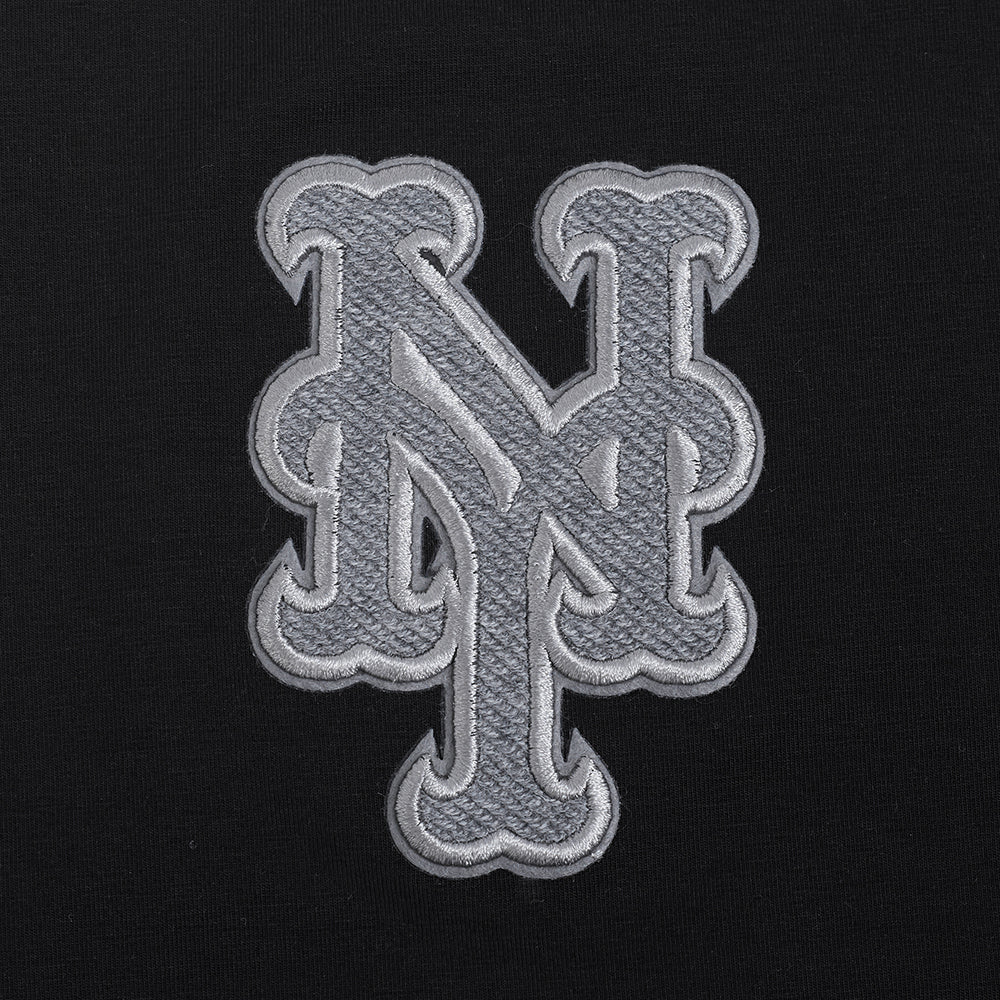 MLB NEW YORK METS REVERSE FRENCH TERRY HAUT EN JERSEY SIMPLE À COUPE CARRÉE POUR FEMME (NOIR)