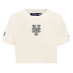 MLB NEW YORK METS REVERSE FRENCH TERRY HAUT EN JERSEY SIMPLE À COUPE CARRÉE POUR FEMME (COQUILLE D'ŒUF)