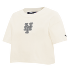 MLB NEW YORK METS REVERSE FRENCH TERRY HAUT EN JERSEY SIMPLE À COUPE CARRÉE POUR FEMME (COQUILLE D'ŒUF)
