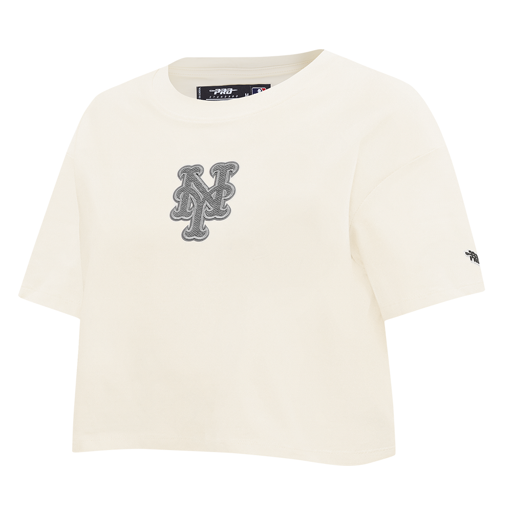MLB NEW YORK METS REVERSE FRENCH TERRY HAUT EN JERSEY SIMPLE À COUPE CARRÉE POUR FEMME (COQUILLE D'ŒUF)