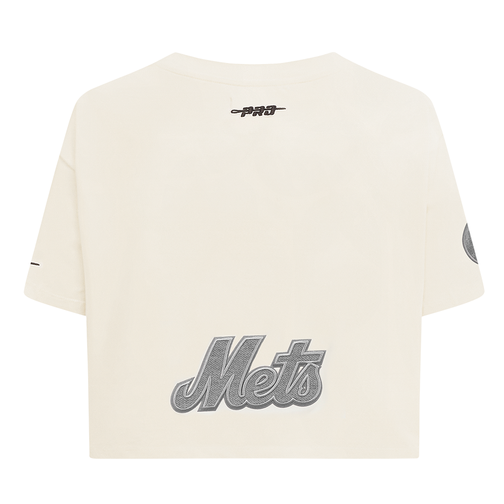 MLB NEW YORK METS REVERSE FRENCH TERRY HAUT EN JERSEY SIMPLE À COUPE CARRÉE POUR FEMME (COQUILLE D'ŒUF)