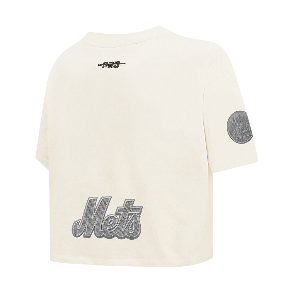 MLB NEW YORK METS REVERSE FRENCH TERRY HAUT EN JERSEY SIMPLE À COUPE CARRÉE POUR FEMME (COQUILLE D'ŒUF)