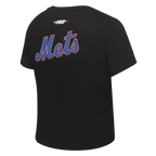 MLB NEW YORK METS GAME DAY CLASSICS HAUT BABY DOLL EN JERSEY SIMPLE POUR FEMME (NOIR)