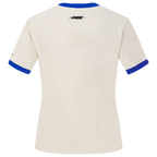 MLB NEW YORK METS RETRO CASCADE T-SHIRT À BORDURES CONTRASTANTES POUR FEMME (COQUILLE D'ŒUF/BLEU ROYAL)