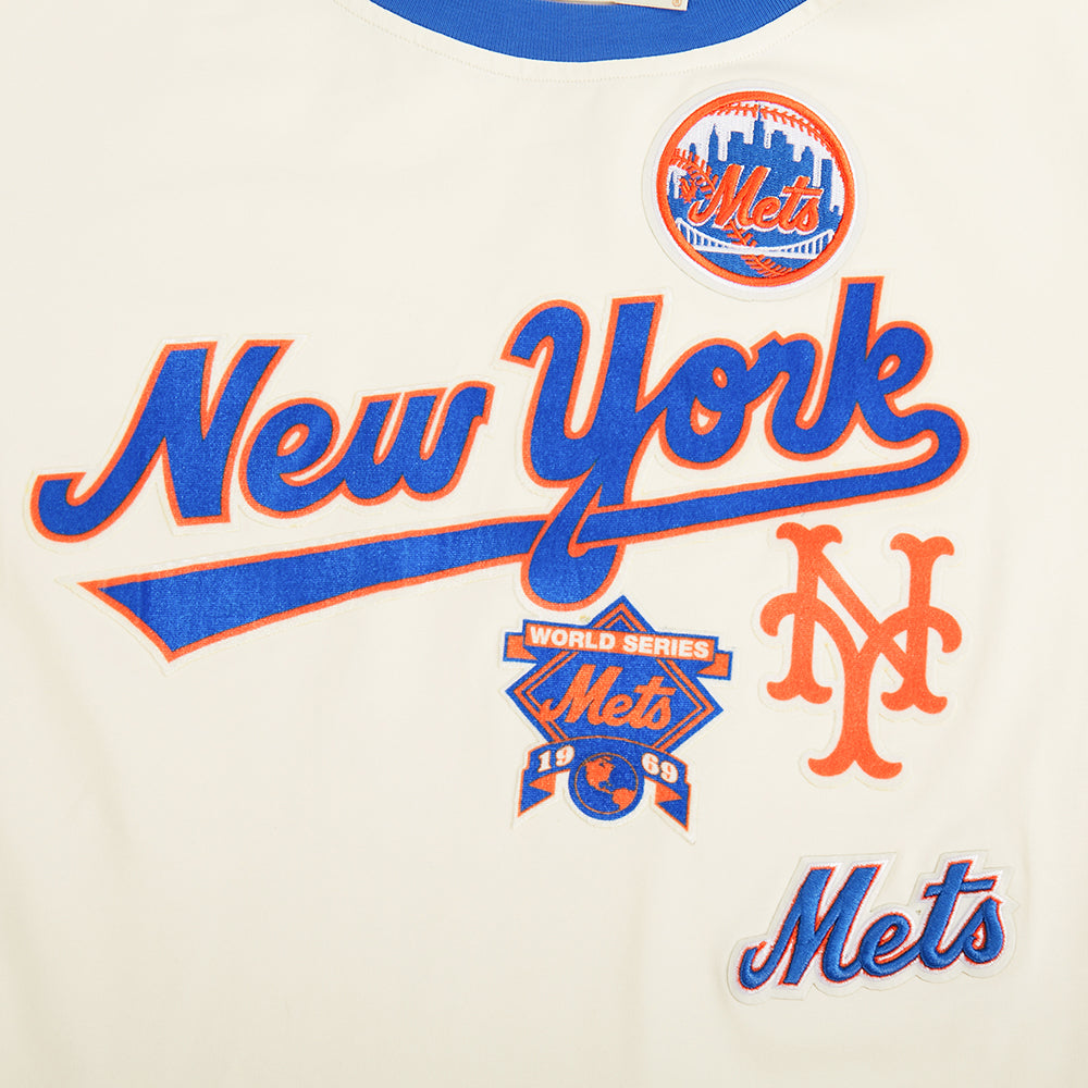 MLB NEW YORK METS RETRO CASCADE T-SHIRT À BORDURES CONTRASTANTES POUR FEMME (COQUILLE D'ŒUF/BLEU ROYAL)