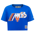 MLB NEW YORK METS RETRO ELEVATION HAUT EN JERSEY SIMPLE À COUPE CARRÉE POUR FEMME (BLEU ROYAL)