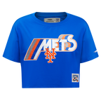 MLB NEW YORK METS RETRO ELEVATION HAUT EN JERSEY SIMPLE À COUPE CARRÉE POUR FEMME (BLEU ROYAL)