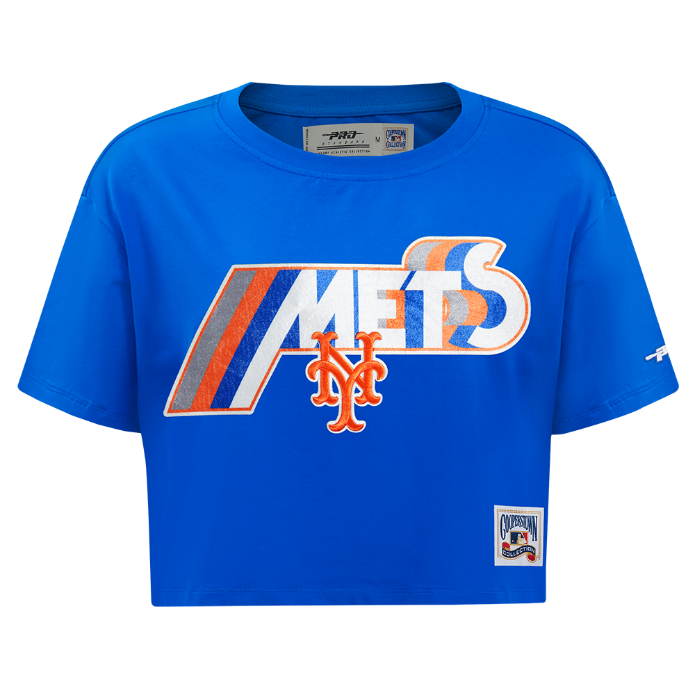 MLB NEW YORK METS RETRO ELEVATION HAUT EN JERSEY SIMPLE À COUPE CARRÉE POUR FEMME (BLEU ROYAL)