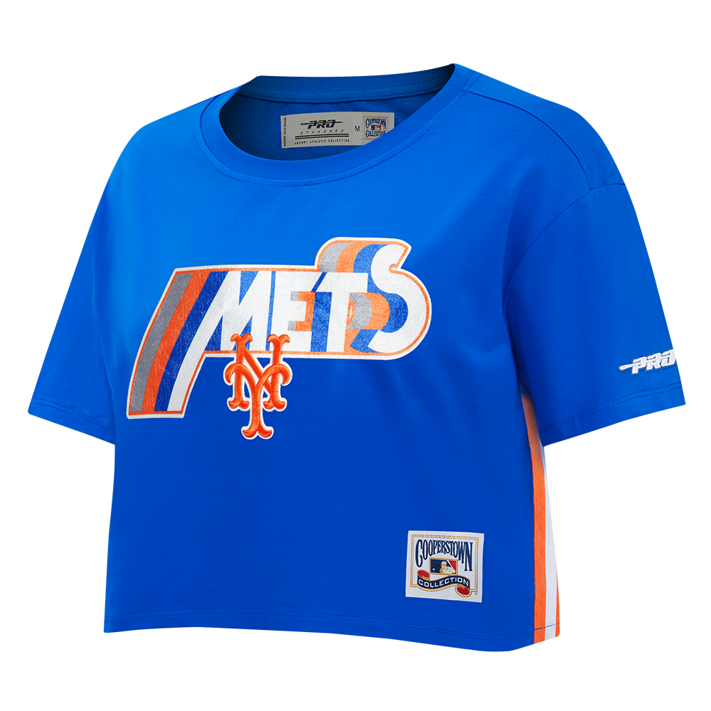 MLB NEW YORK METS RETRO ELEVATION WOMEN'S SINGLE JERSEY BOXY TOP (ROYAL BLUE)