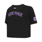 MLB NEW YORK METS CLASSIC CHENILLE WOMEN'S SJ BOXY TOP (BLACK)
