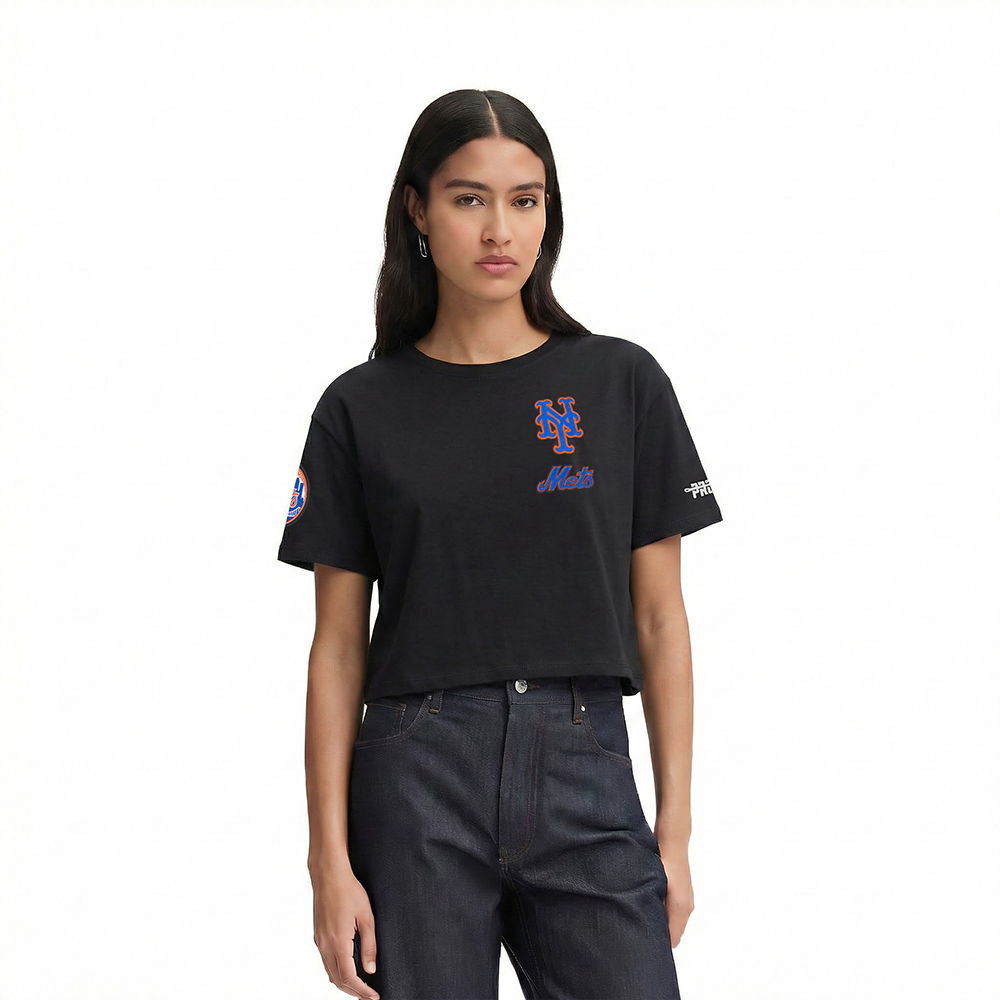 MLB NEW YORK METS CLASSIC CHENILLE WOMEN'S SJ BOXY TOP (BLACK)