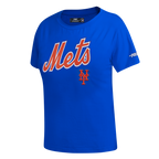 MLB NEW YORK METS CLASSIC CHENILLE HAUT EN JERSEY SIMPLE À COUPE AJUSTÉE POUR FEMME (BLEU ROYAL)