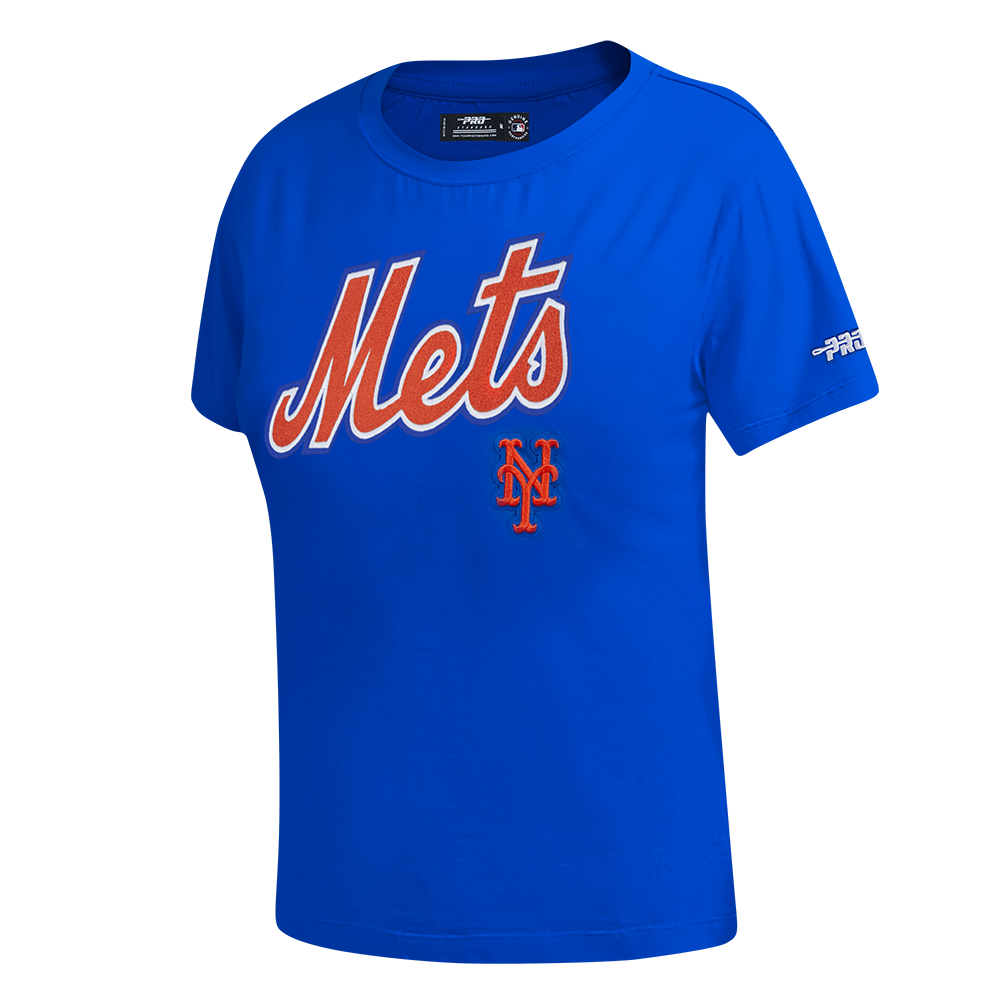 MLB NEW YORK METS CLASSIC CHENILLE HAUT EN JERSEY SIMPLE À COUPE AJUSTÉE POUR FEMME (BLEU ROYAL)
