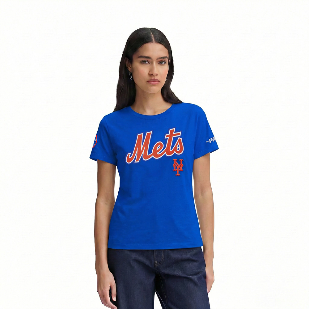 MLB NEW YORK METS CLASSIC CHENILLE HAUT EN JERSEY SIMPLE À COUPE AJUSTÉE POUR FEMME (BLEU ROYAL)