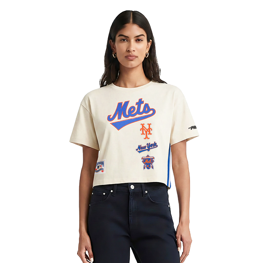 MLB NEW YORK METS RETRO CLASSIC HAUT EN JERSEY SIMPLE À COUPE CARRÉE POUR FEMME (COQUILLE D'ŒUF)