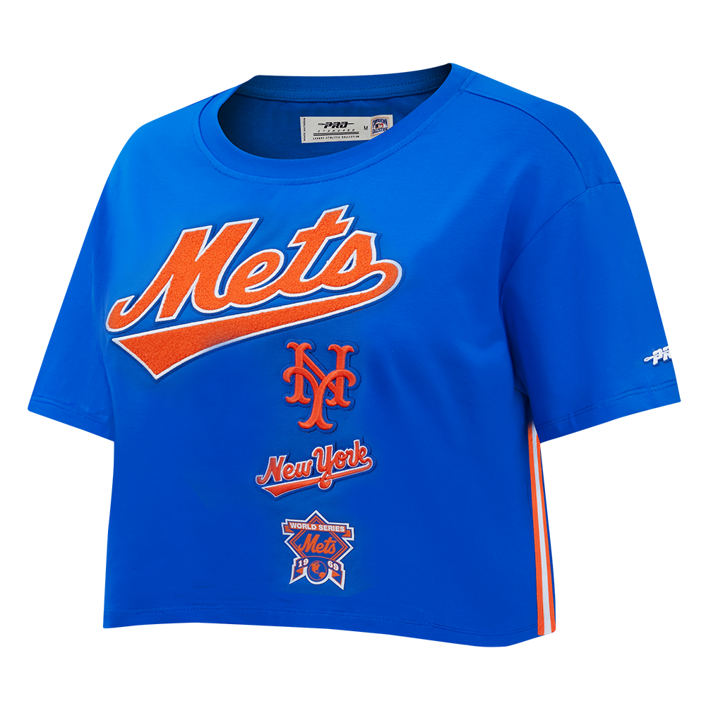 MLB NEW YORK METS RETRO CLASSIC HAUT EN JERSEY SIMPLE À COUPE CARRÉE POUR FEMME (BLEU ROYAL)