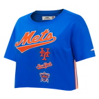 MLB NEW YORK METS RETRO CLASSIC HAUT EN JERSEY SIMPLE À COUPE CARRÉE POUR FEMME (BLEU ROYAL)