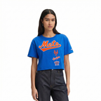 MLB NEW YORK METS RETRO CLASSIC HAUT EN JERSEY SIMPLE À COUPE CARRÉE POUR FEMME (BLEU ROYAL)