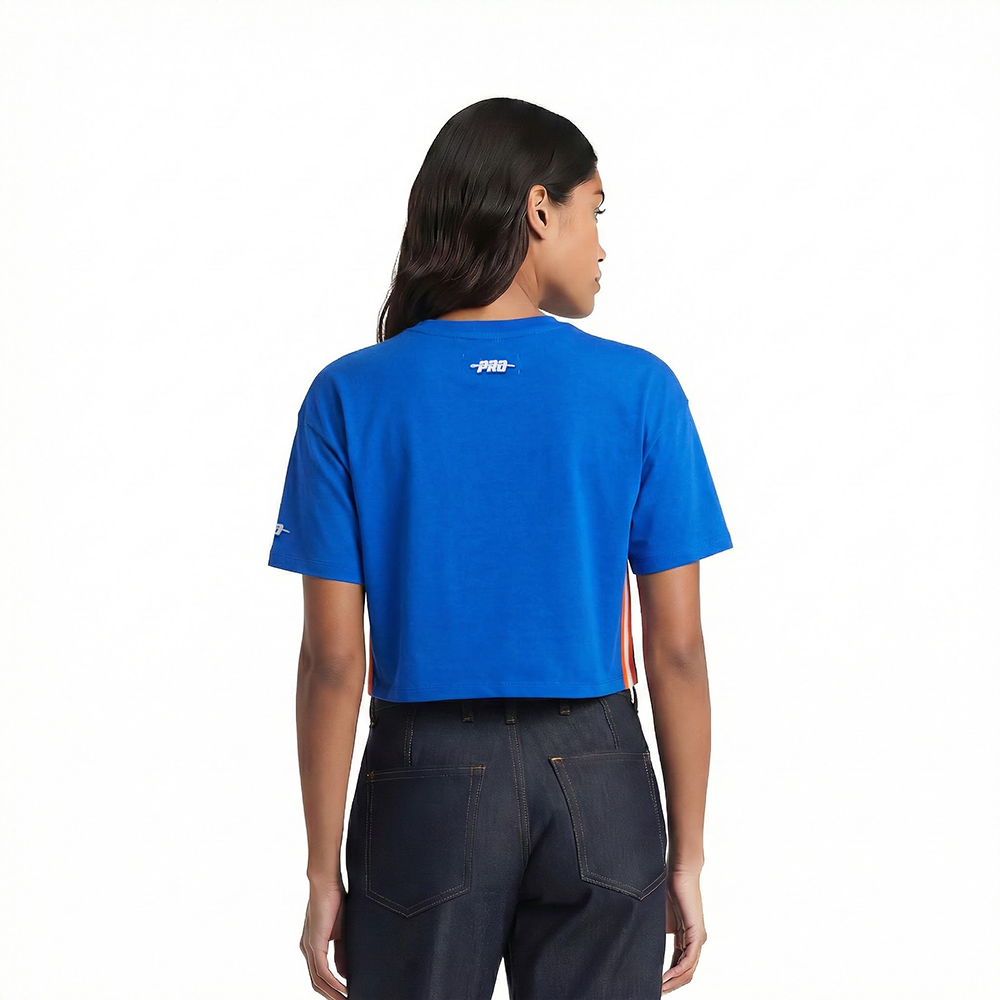 MLB NEW YORK METS RETRO CLASSIC HAUT EN JERSEY SIMPLE À COUPE CARRÉE POUR FEMME (BLEU ROYAL)