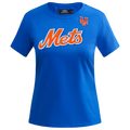 MLB NEW YORK METS CLASSIC SHORT SLEEVE WOMEN'S SINGLE JERSEY SLIM FIT TOP (ROYAL BLUE)