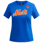 MLB NEW YORK METS CLASSIC SHORT SLEEVE WOMEN'S SINGLE JERSEY SLIM FIT TOP (ROYAL BLUE)