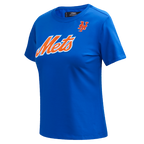 MLB NEW YORK METS CLASSIC SHORT SLEEVE WOMEN'S SINGLE JERSEY SLIM FIT TOP (ROYAL BLUE)