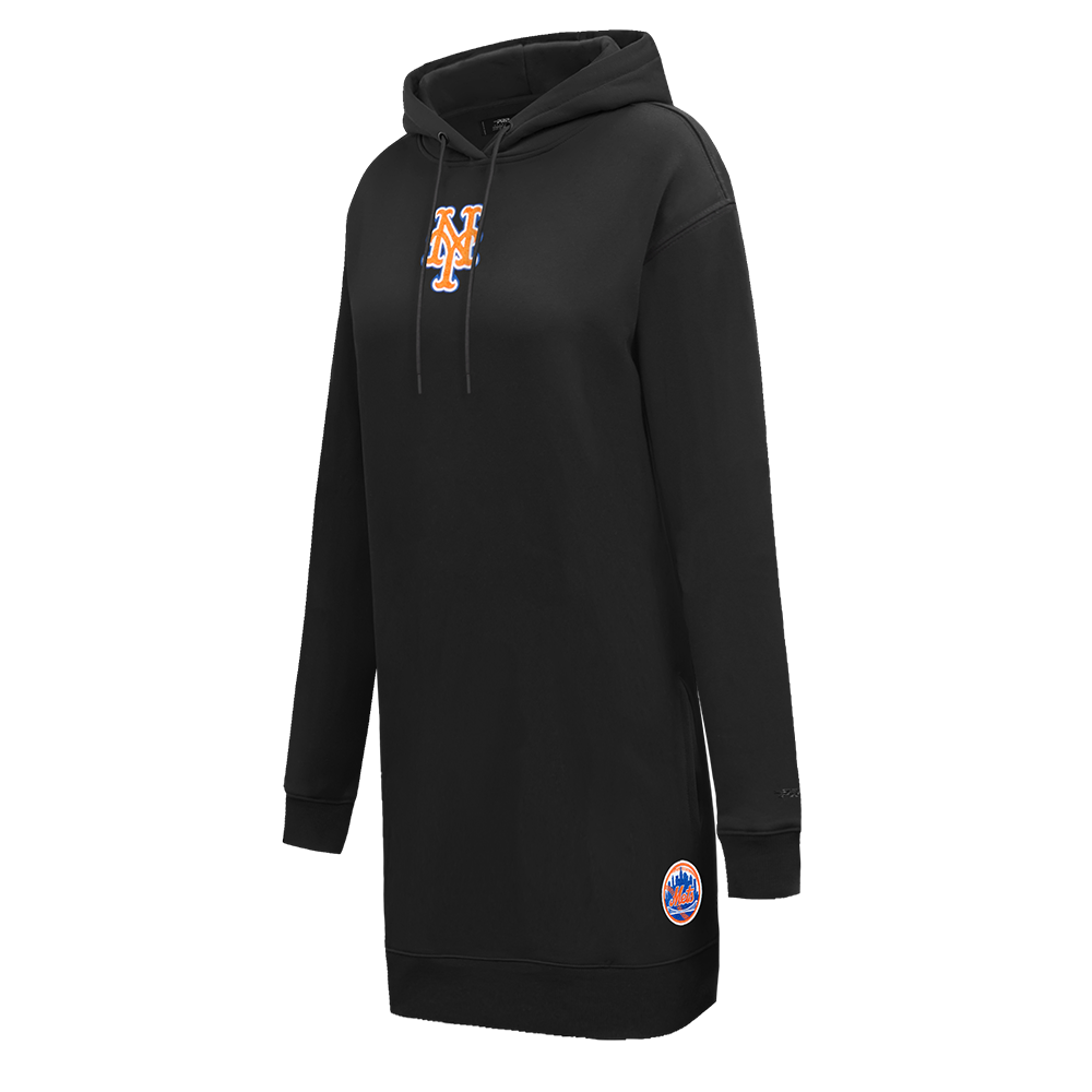 MLB NEW YORK METS CLASSIC WOMEN'S FLEECE HOODIE DRESS (BLACK)