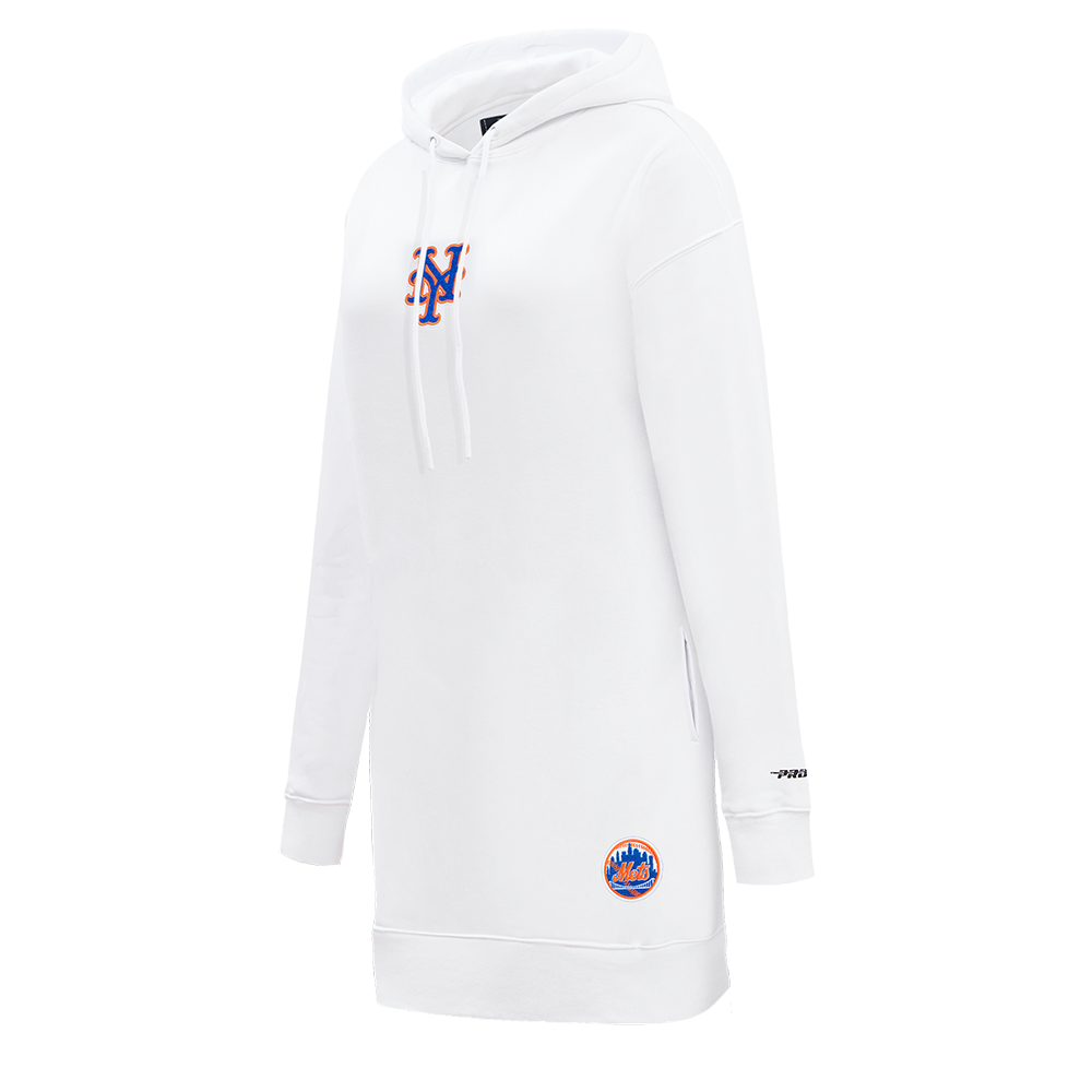 MLB NEW YORK METS CLASSIC WOMEN'S FLEECE HOODIE DRESS (WHITE)