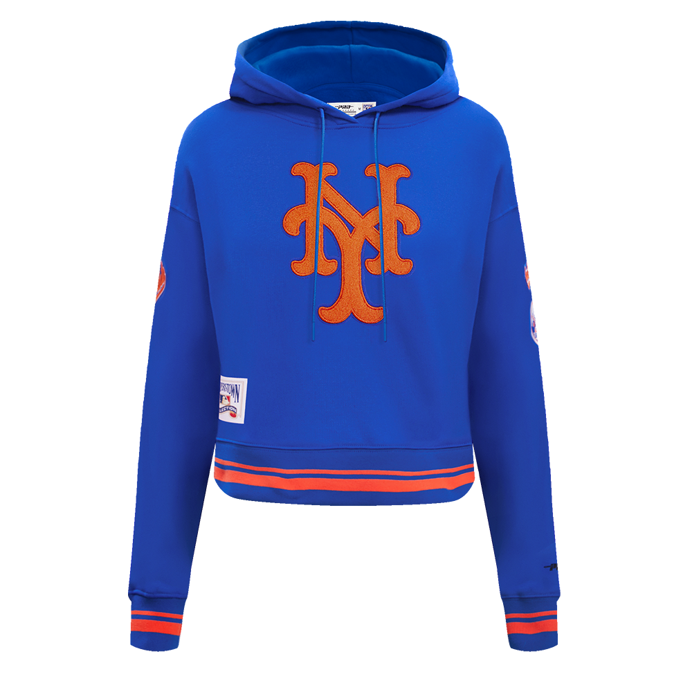 MLB NEW YORK METS RETRO CLASSIC CHANDAIL À CAPUCHON COURT CÔTELÉ POUR FEMME (BLEU ROYAL/ORANGE/BLEU ROYAL)