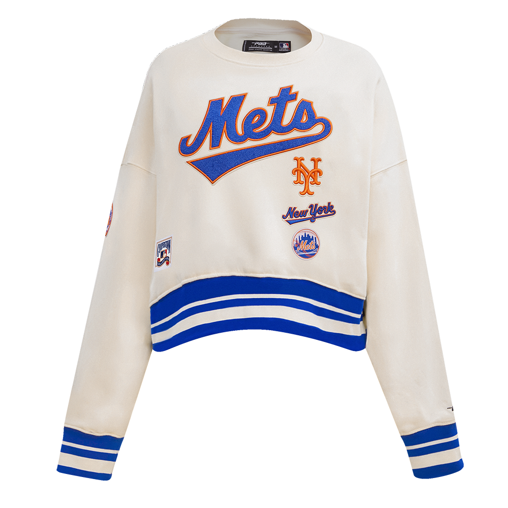 MLB NEW YORK METS RETRO CLASSIC WOMEN'S RIB CREWNECK (EGGSHELL/ROYAL BLUE)