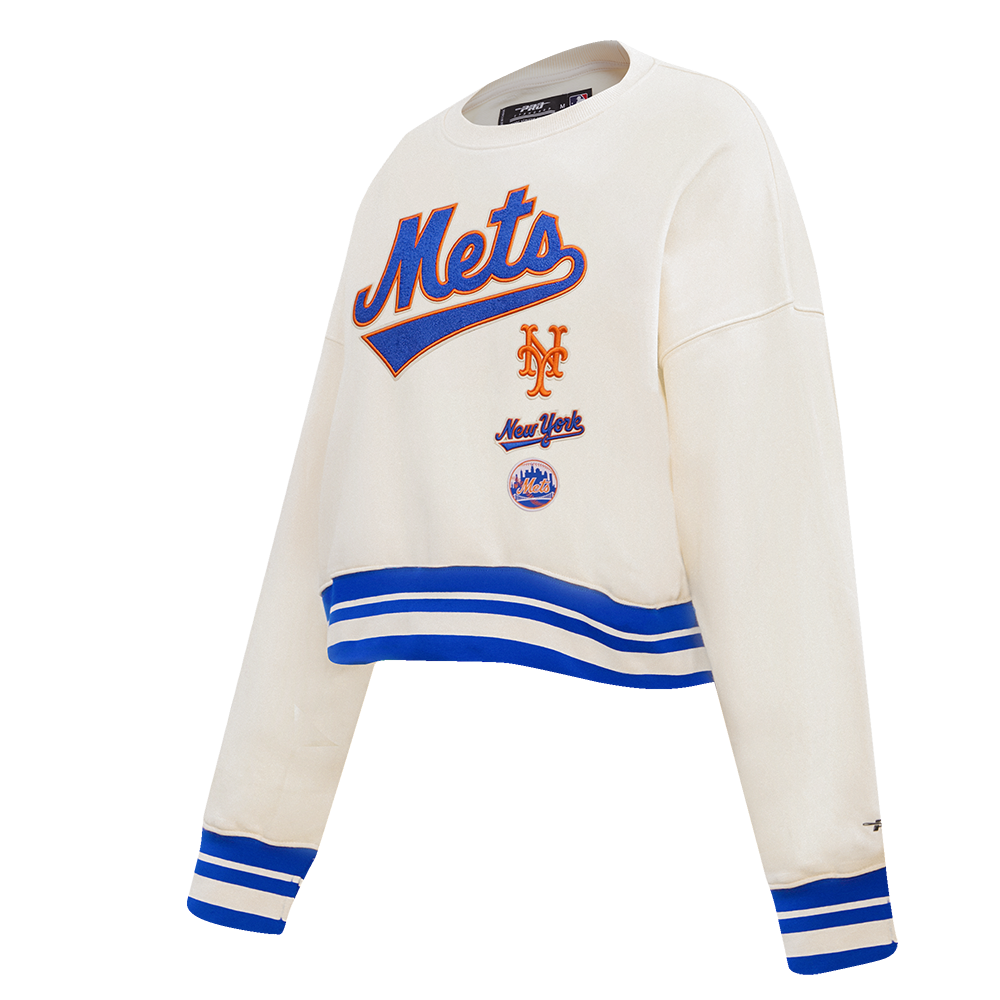MLB NEW YORK METS RETRO CLASSIC WOMEN'S RIB CREWNECK (EGGSHELL/ROYAL BLUE)