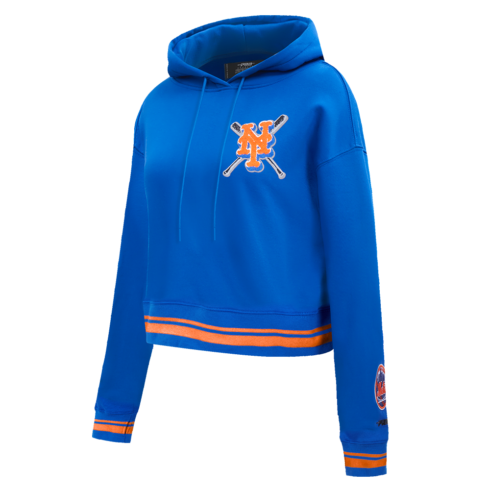 MLB NEW YORK METS MASHUP WOMEN'S RIB CROPPED PULLOVER HOODIE (ROYAL/ORANGE/ROYAL)
