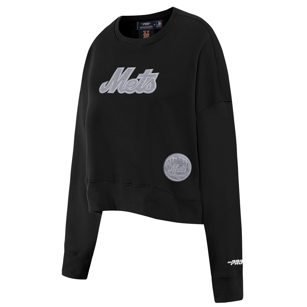 MLB NEW YORK METS REVERSE FRENCH TERRY WOMEN'S FLEECE CREWNECK (BLACK)