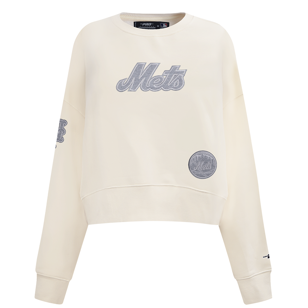 MLB NEW YORK METS REVERSE FRENCH TERRY WOMEN'S FLEECE CREWNECK (EGGSHELL)