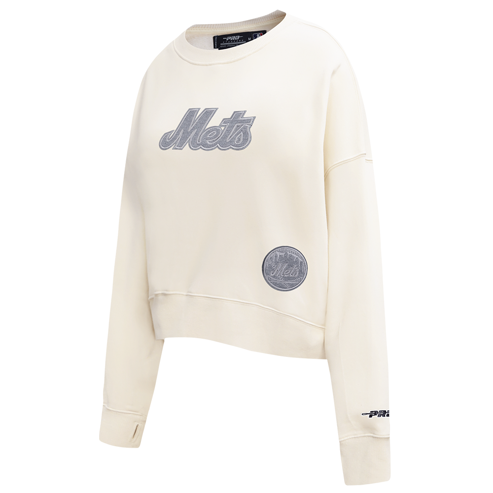 MLB NEW YORK METS REVERSE FRENCH TERRY WOMEN'S FLEECE CREWNECK (EGGSHELL)