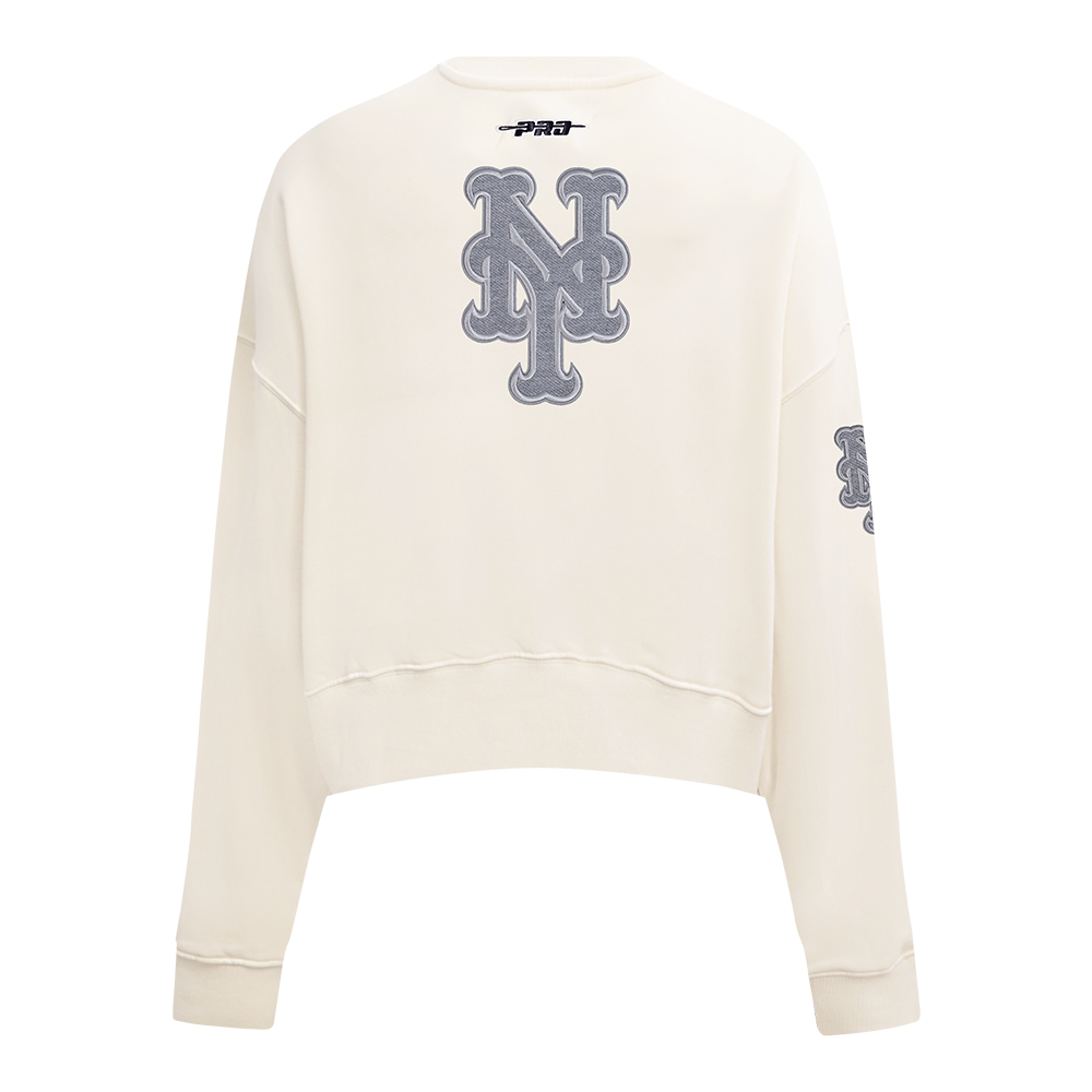 MLB NEW YORK METS REVERSE FRENCH TERRY WOMEN'S FLEECE CREWNECK (EGGSHELL)