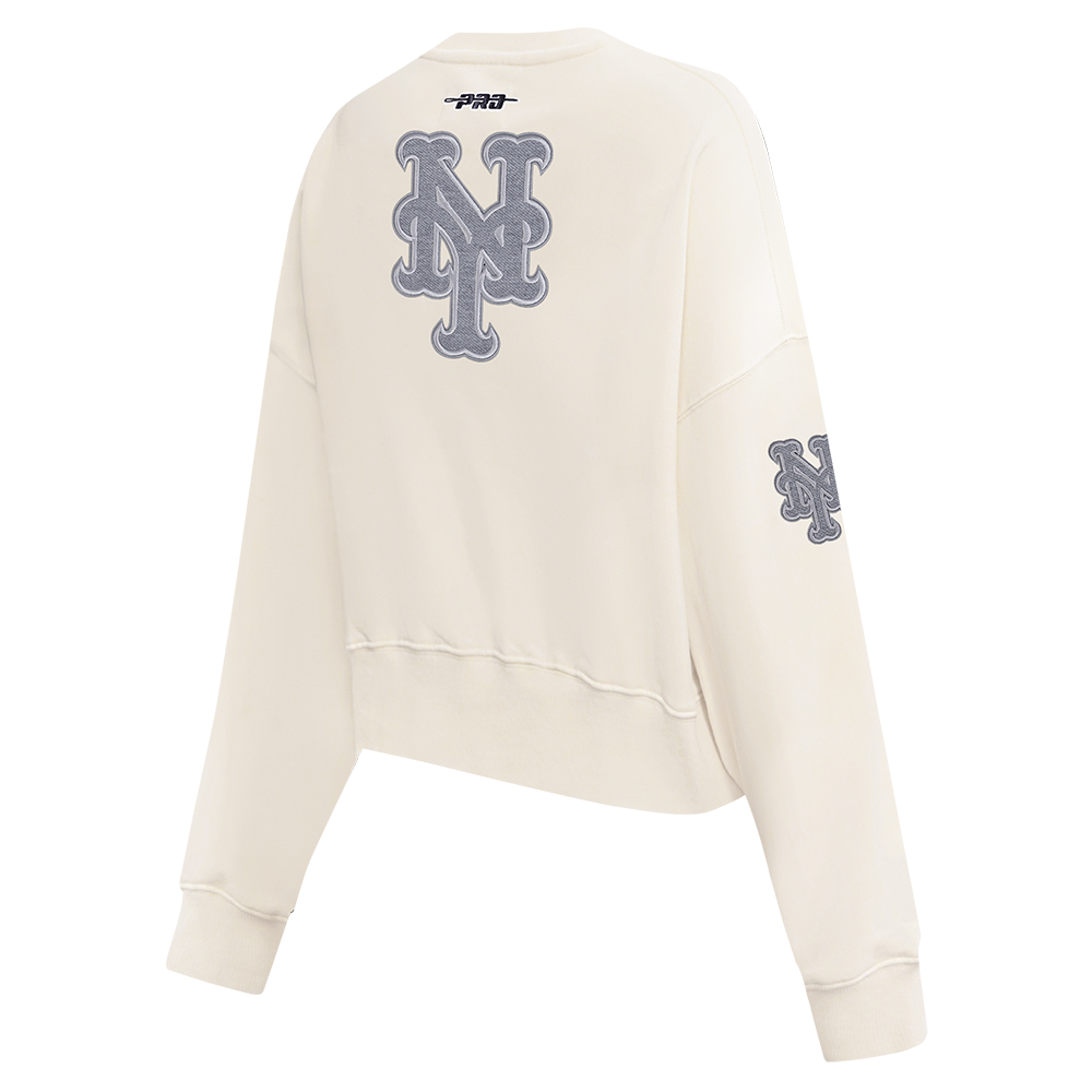 MLB NEW YORK METS REVERSE FRENCH TERRY WOMEN'S FLEECE CREWNECK (EGGSHELL)