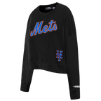 MLB NEW YORK METS GAME DAY CLASSICS CHANDAIL À COL ROND EN MAILLE DOUBLE POUR FEMME (NOIR)