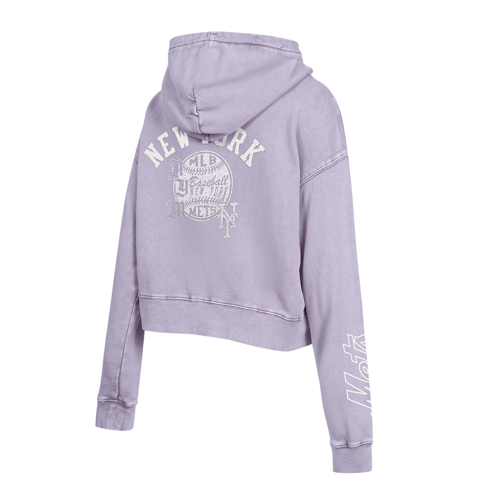 MLB NEW YORK METS STREET TEAM WOMEN'S ENZYME WASH FT CROPPED PO HOODIE (WASHED LILAC GRAY)