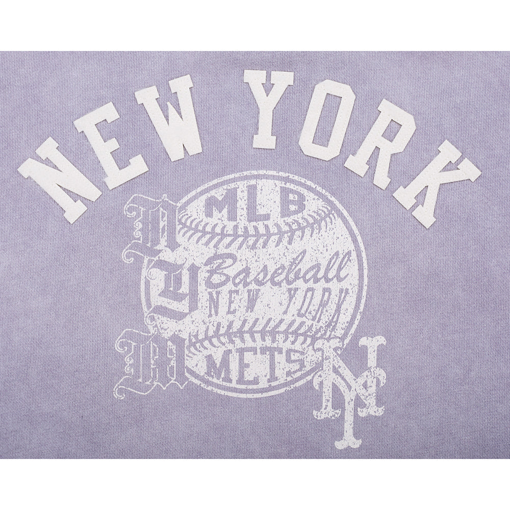 MLB NEW YORK METS STREET TEAM WOMEN'S ENZYME WASH FT CROPPED PO HOODIE (WASHED LILAC GRAY)