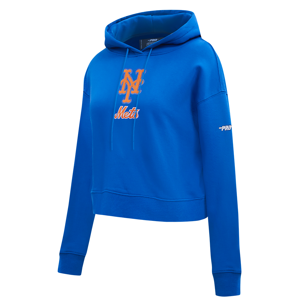 MLB NEW YORK METS CLASSIC CHENILLE CHANDAIL À CAPUCHON COURT EN MOLLETON POUR FEMME (BLEU ROYAL)