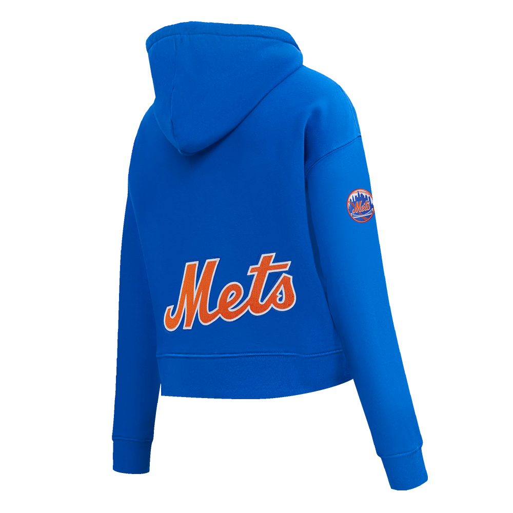 MLB NEW YORK METS CLASSIC CHENILLE CHANDAIL À CAPUCHON COURT EN MOLLETON POUR FEMME (BLEU ROYAL)