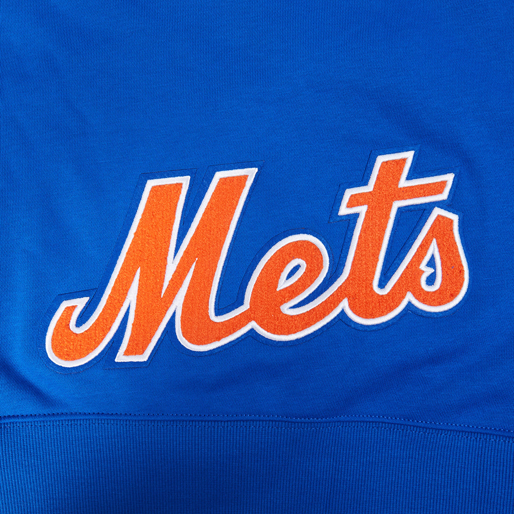 MLB NEW YORK METS CLASSIC CHENILLE CHANDAIL À CAPUCHON COURT EN MOLLETON POUR FEMME (BLEU ROYAL)