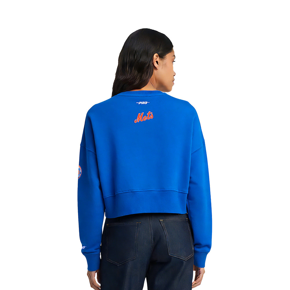 MLB NEW YORK METS CLASSIC CHENILLE CHANDAIL À COL ROND EN MOLLETON POUR FEMME (BLEU ROYAL)