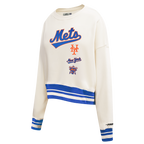 MLB NEW YORK METS RETRO CLASSIC CHANDAIL À COL ROND EN MOLLETON CÔTELÉ POUR FEMME (COQUILLE D'ŒUF/BLEU ROYAL)