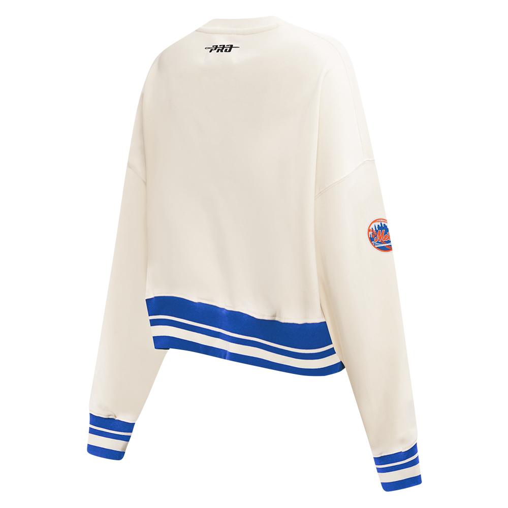 MLB NEW YORK METS RETRO CLASSIC CHANDAIL À COL ROND EN MOLLETON CÔTELÉ POUR FEMME (COQUILLE D'ŒUF/BLEU ROYAL)