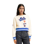 MLB NEW YORK METS RETRO CLASSIC CHANDAIL À COL ROND EN MOLLETON CÔTELÉ POUR FEMME (COQUILLE D'ŒUF/BLEU ROYAL)