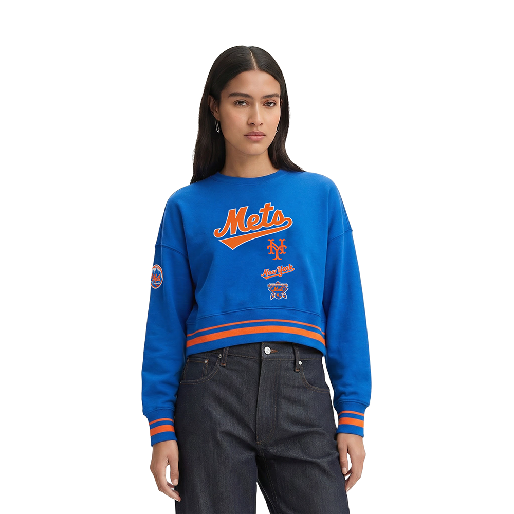 MLB NEW YORK METS RETRO CLASSIC WOMEN'S RIB FLC CREWNECK (ROYAL/ORANGE/ROYAL)